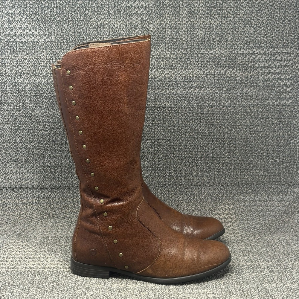 Born Amila Womens Size 6 M Brown Leather Tall Riding Boots Studded Zip